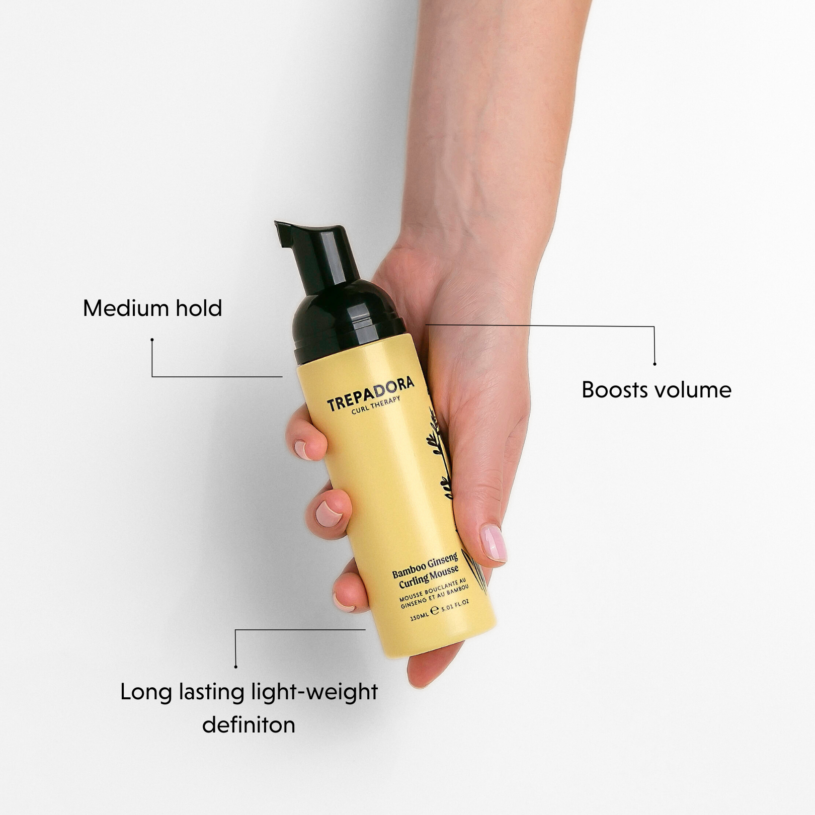 Bamboo Ginseng Curling Mousse 150ml, humidity defying haircare
